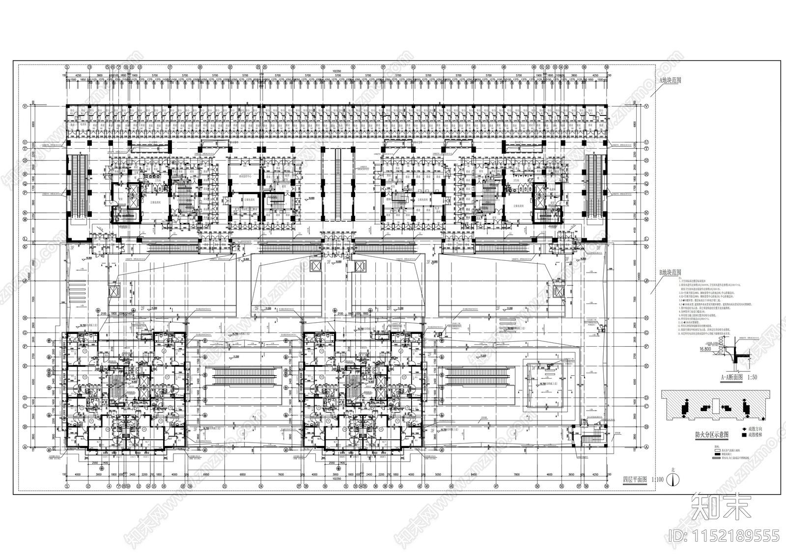 校区公寓楼建筑cad施工图下载【ID:1152189555】