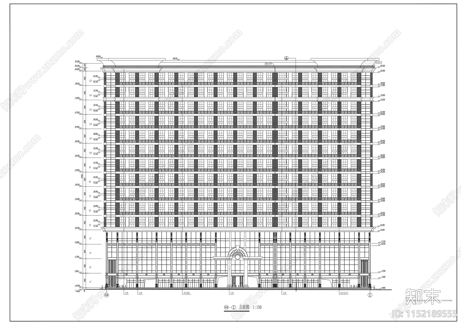 校区公寓楼建筑cad施工图下载【ID:1152189555】