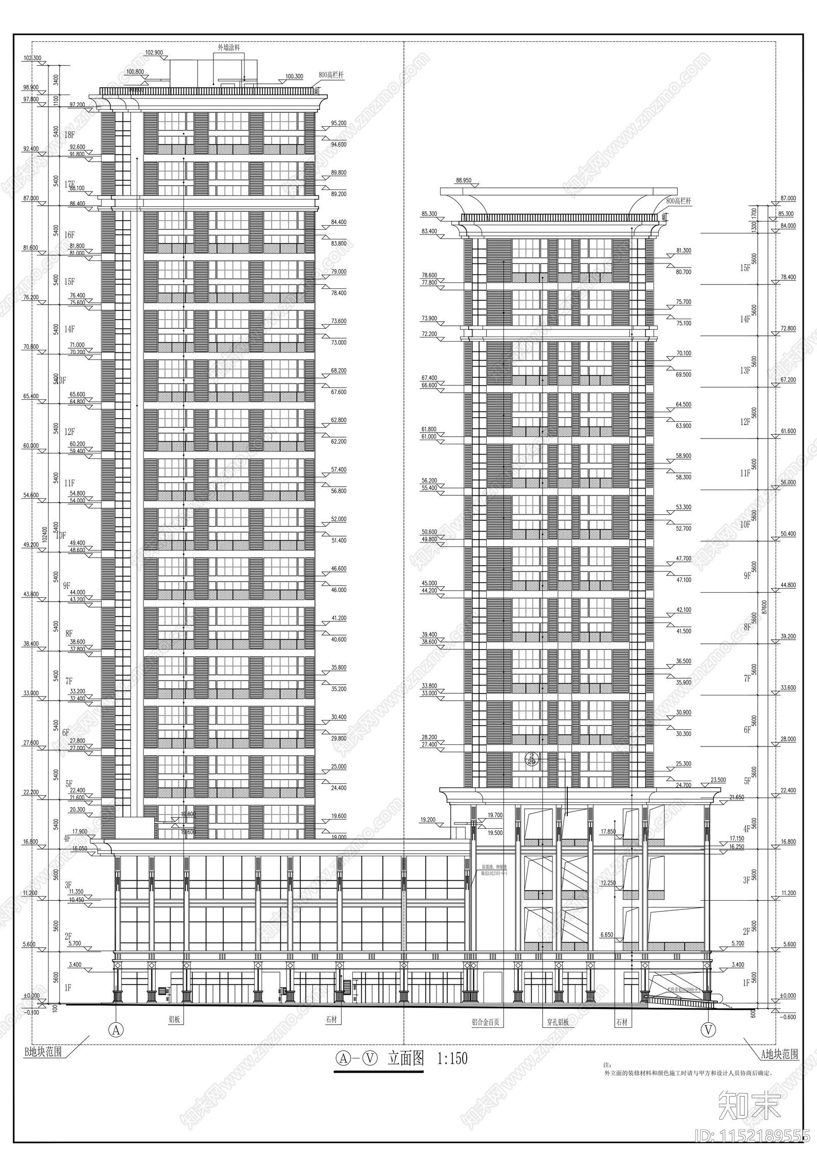 校区公寓楼建筑cad施工图下载【ID:1152189555】