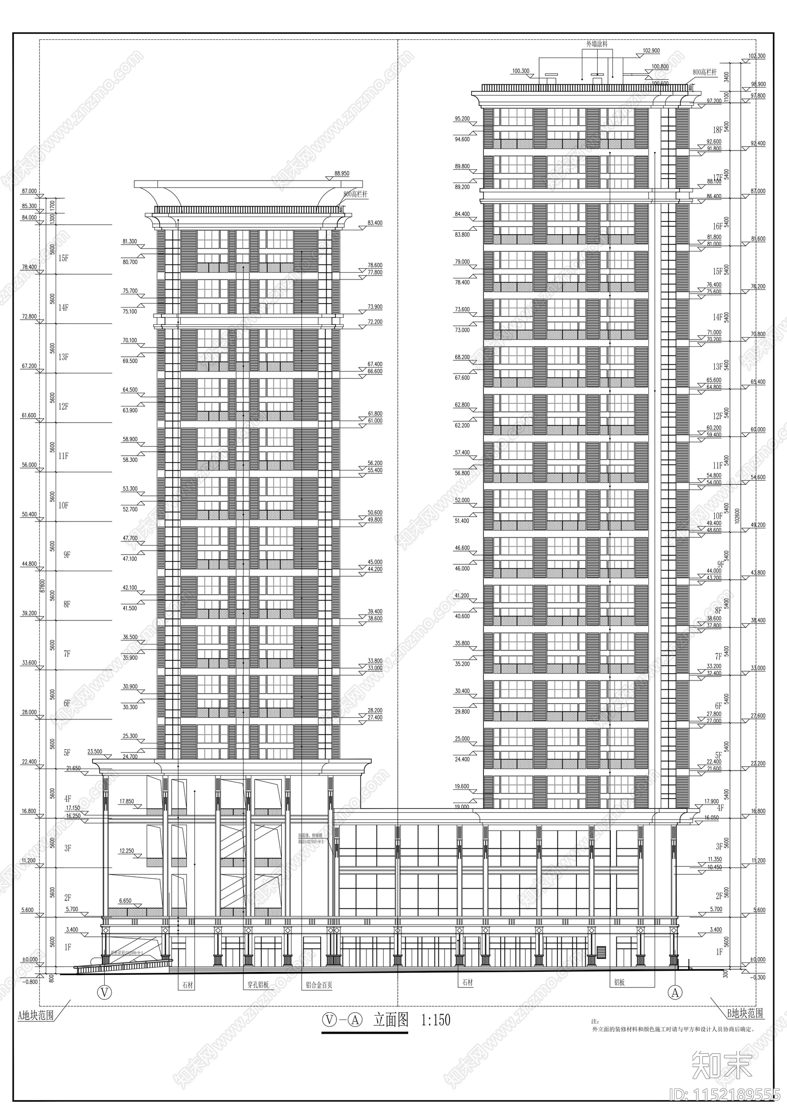 校区公寓楼建筑cad施工图下载【ID:1152189555】