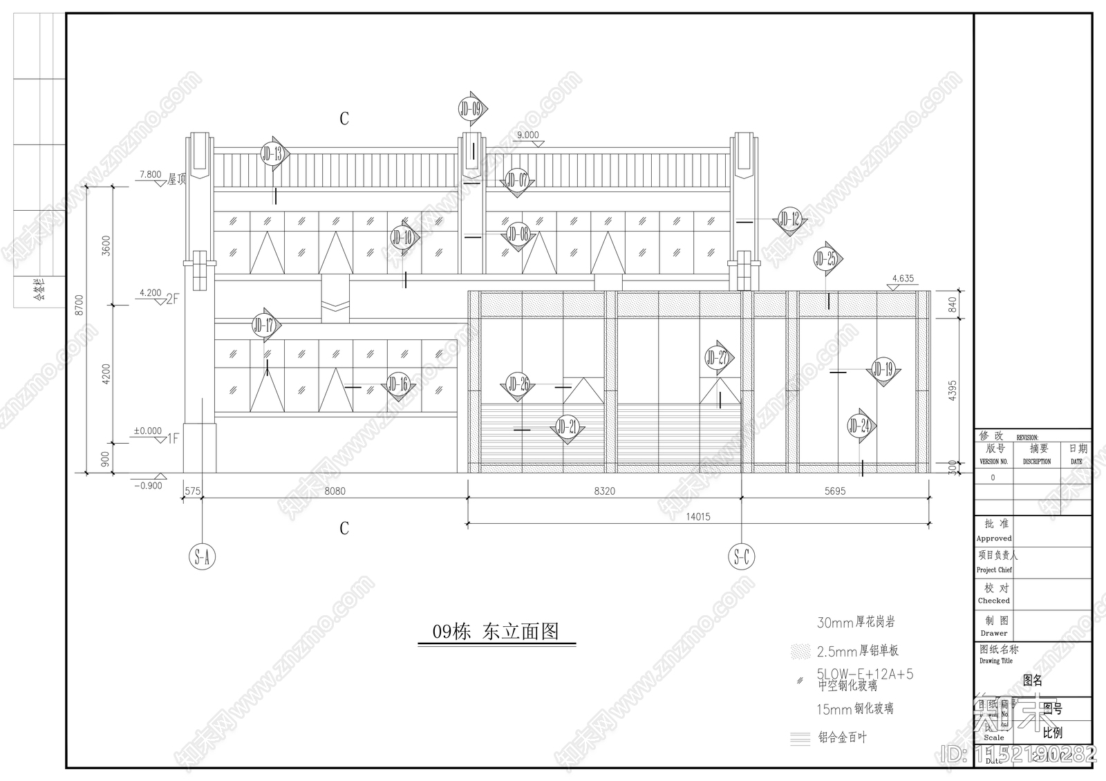售楼处幕墙工程cad施工图下载【ID:1152190282】