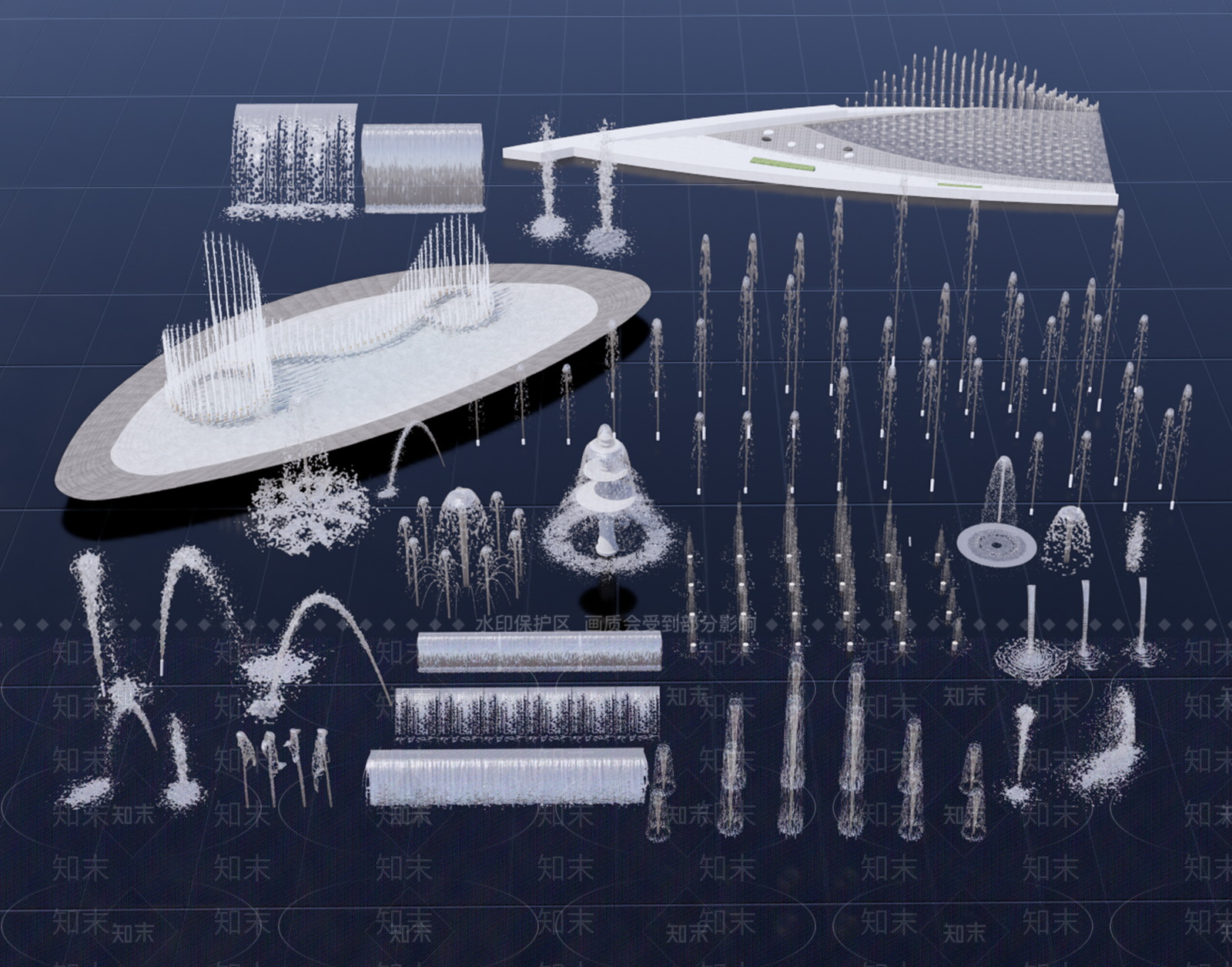 现代喷泉SU模型下载【ID:1152191422】