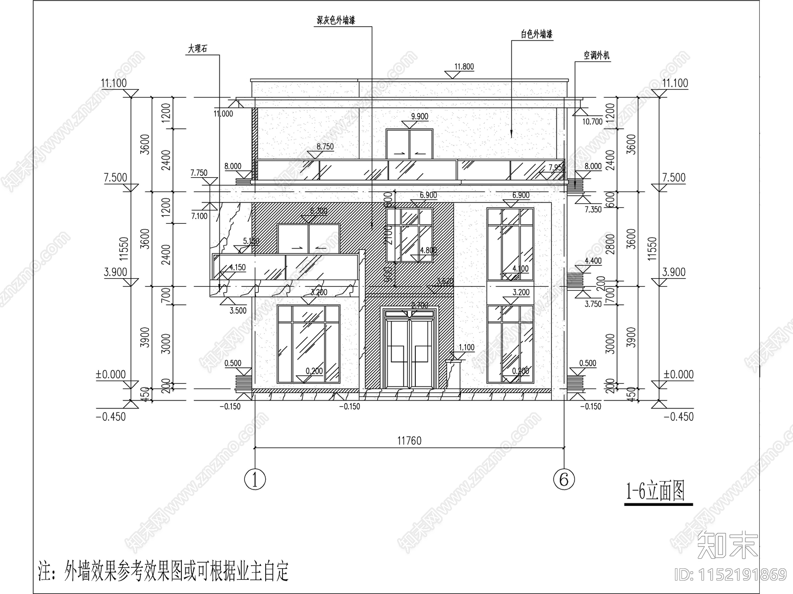 现代三层独栋别墅建筑施工图下载【ID:1152191869】