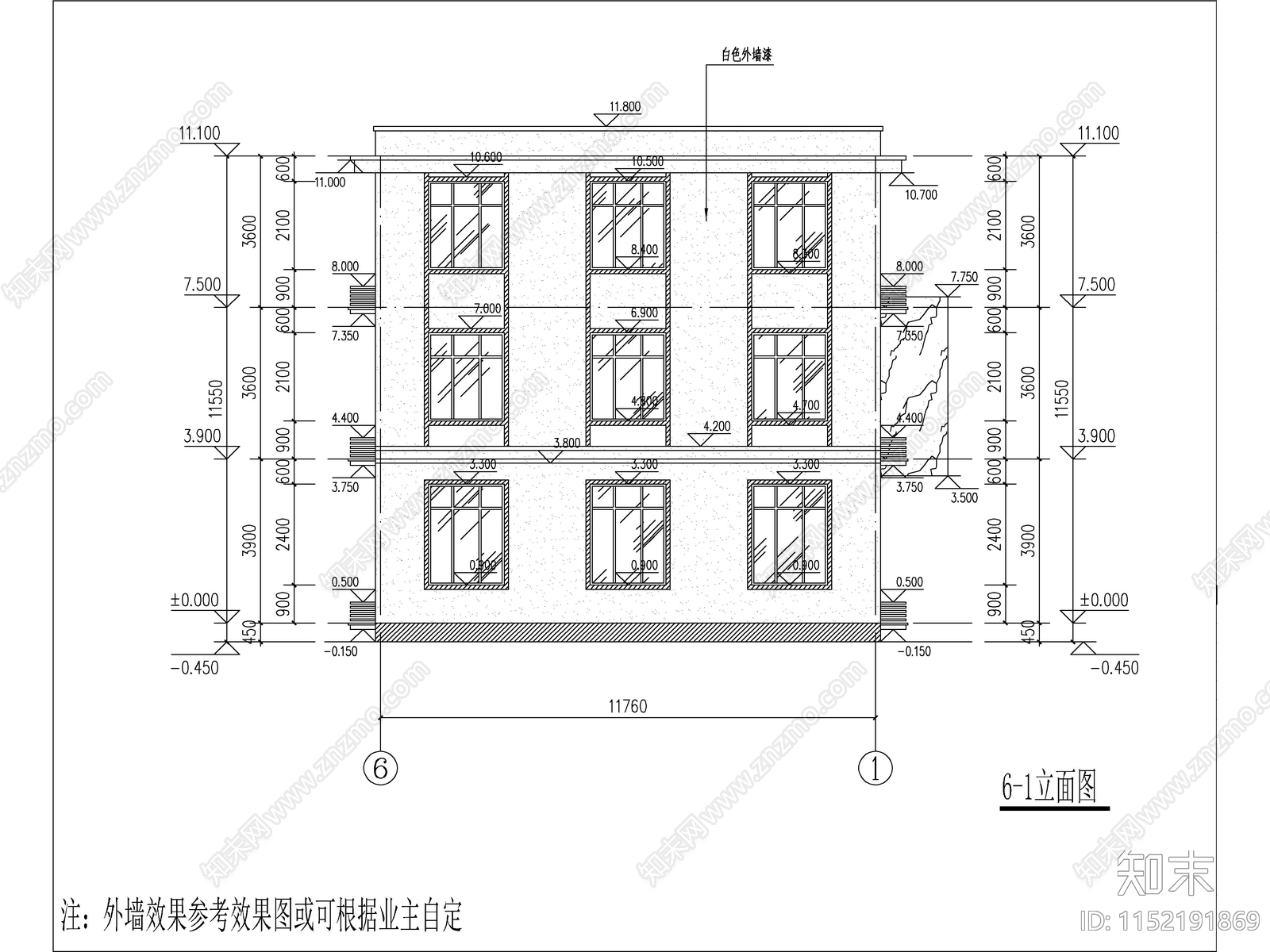 现代三层独栋别墅建筑施工图下载【ID:1152191869】