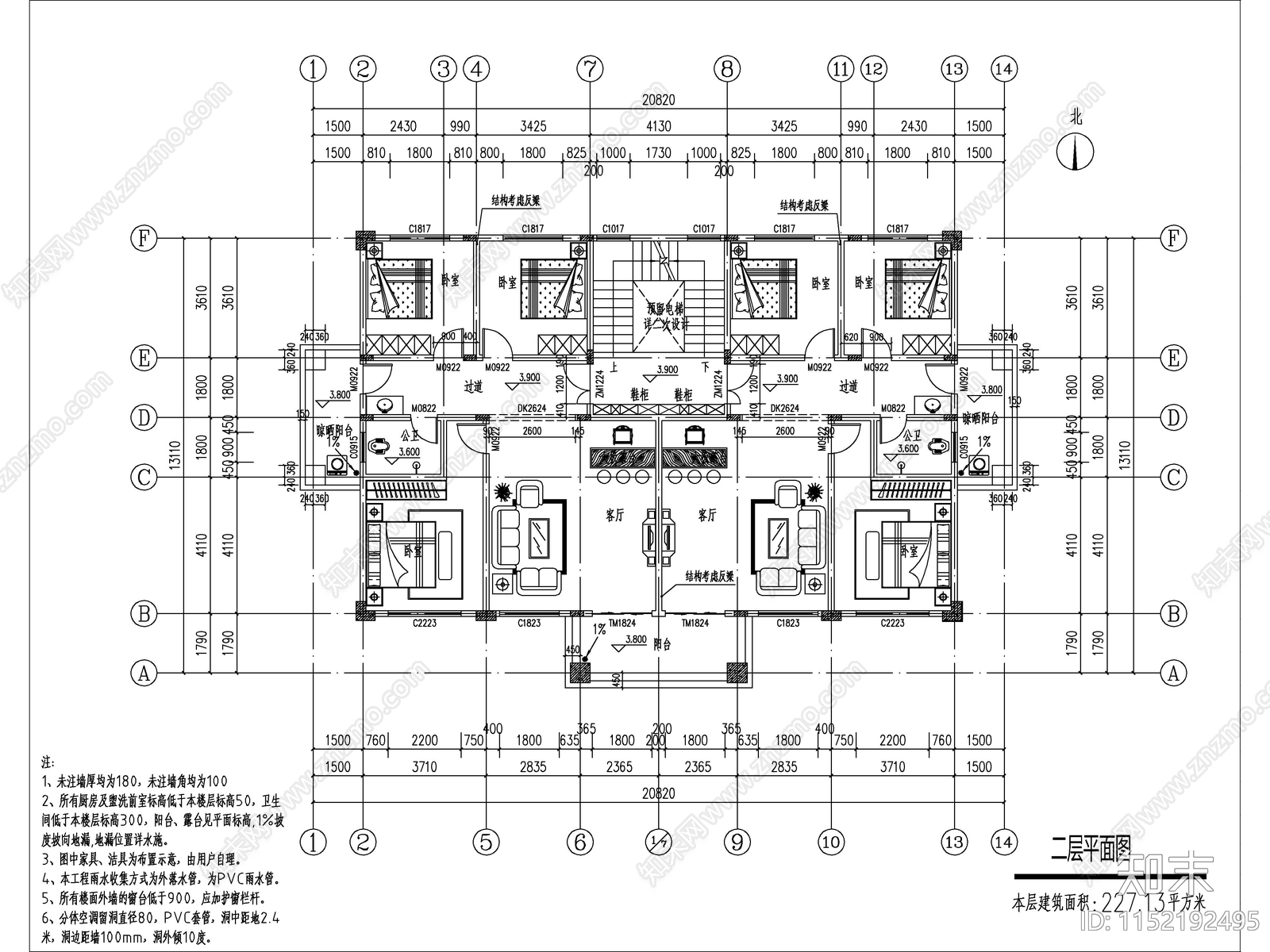 欧式四层大开间独栋别墅建筑cad施工图下载【ID:1152192495】