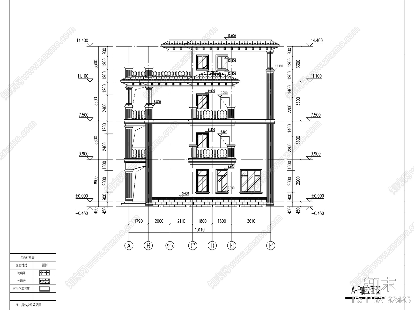 欧式四层大开间独栋别墅建筑cad施工图下载【ID:1152192495】