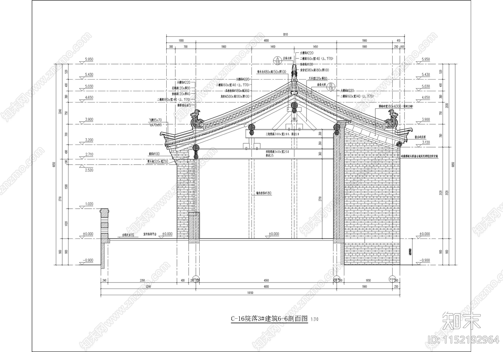 中式古城居民院落cad施工图下载【ID:1152192964】