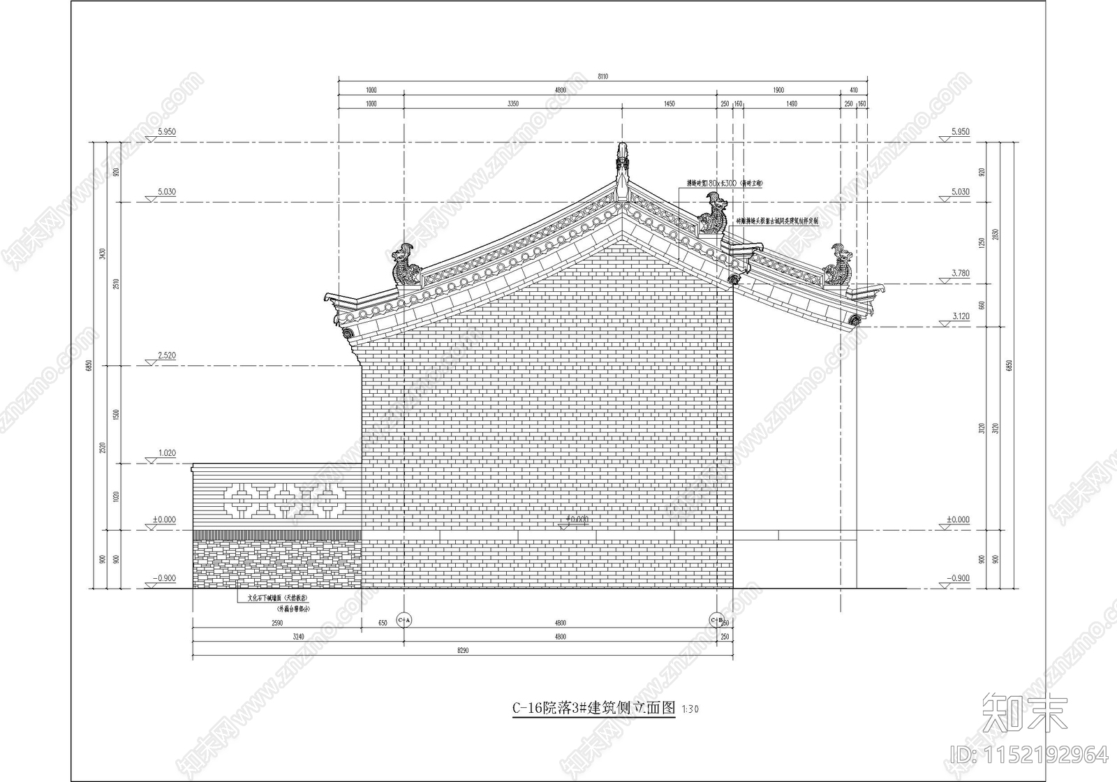 中式古城居民院落cad施工图下载【ID:1152192964】