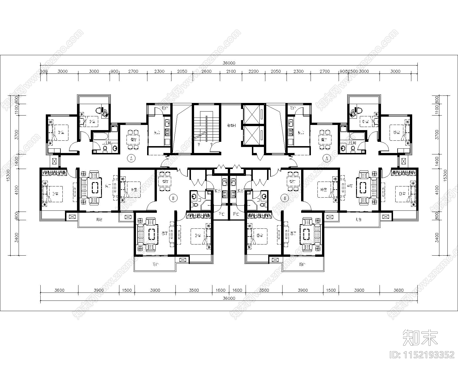 家装平面图cad施工图下载【ID:1152193352】