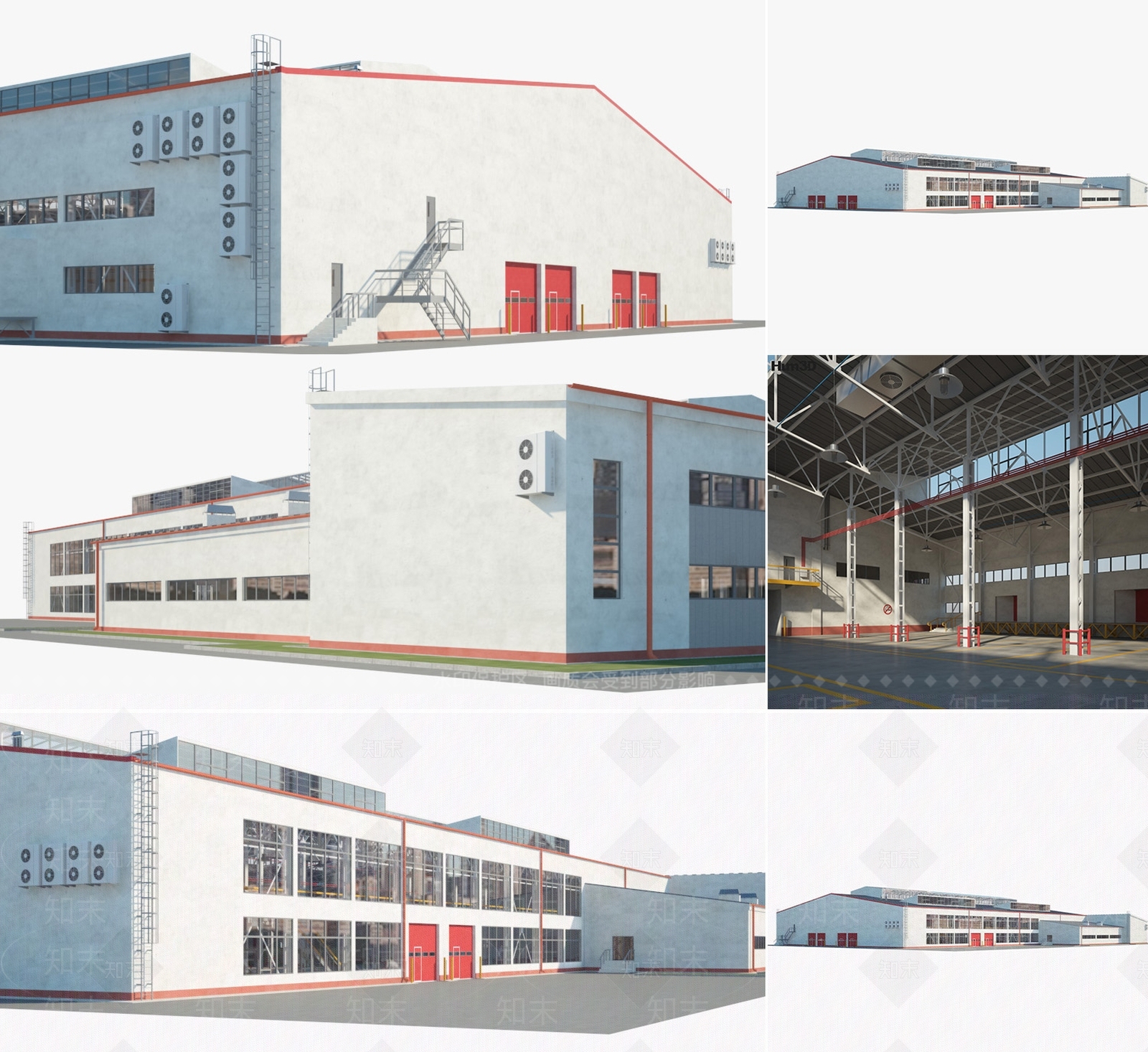 现代钢结构工业厂房仓库车间3D模型下载【ID:1152195286】