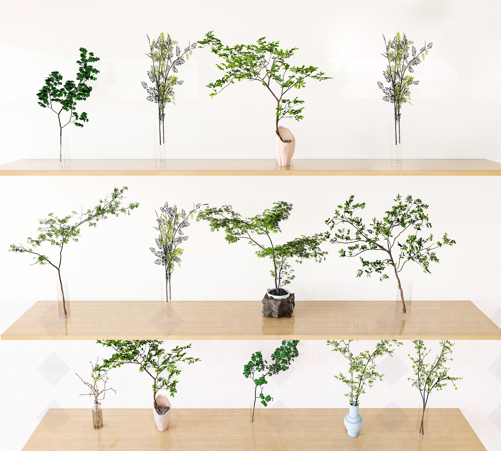 现代花瓶花艺组合3D模型下载【ID:1152195620】