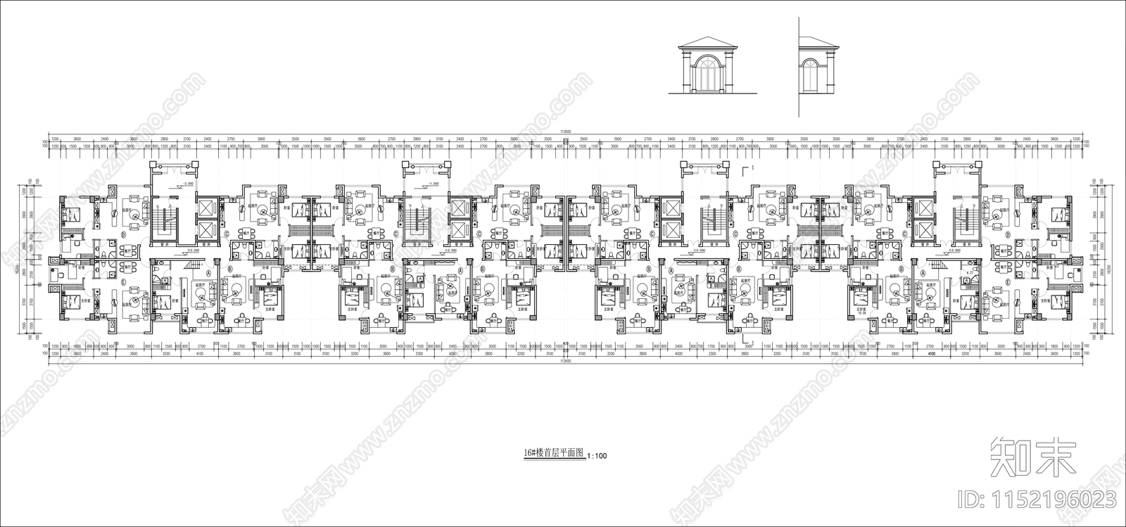 古典风格高层板楼住宅cad施工图下载【ID:1152196023】