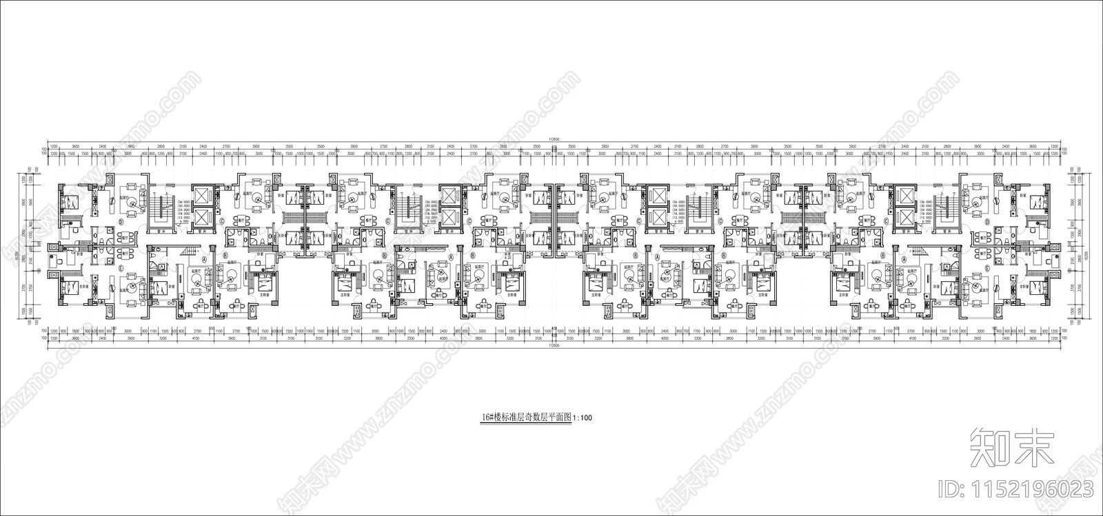 古典风格高层板楼住宅cad施工图下载【ID:1152196023】