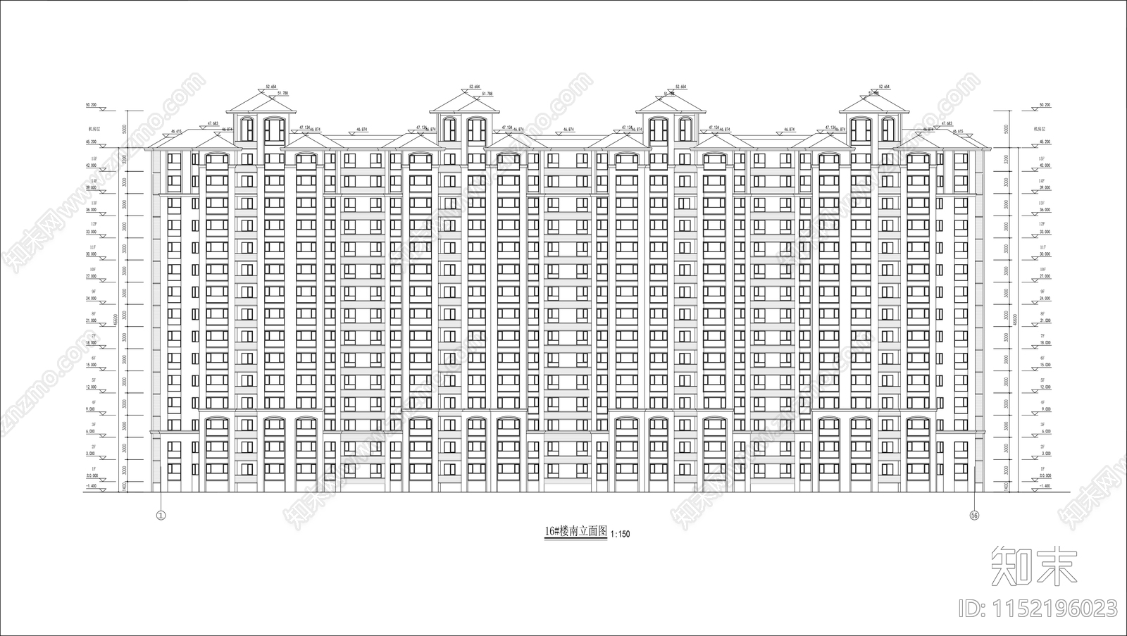 古典风格高层板楼住宅cad施工图下载【ID:1152196023】