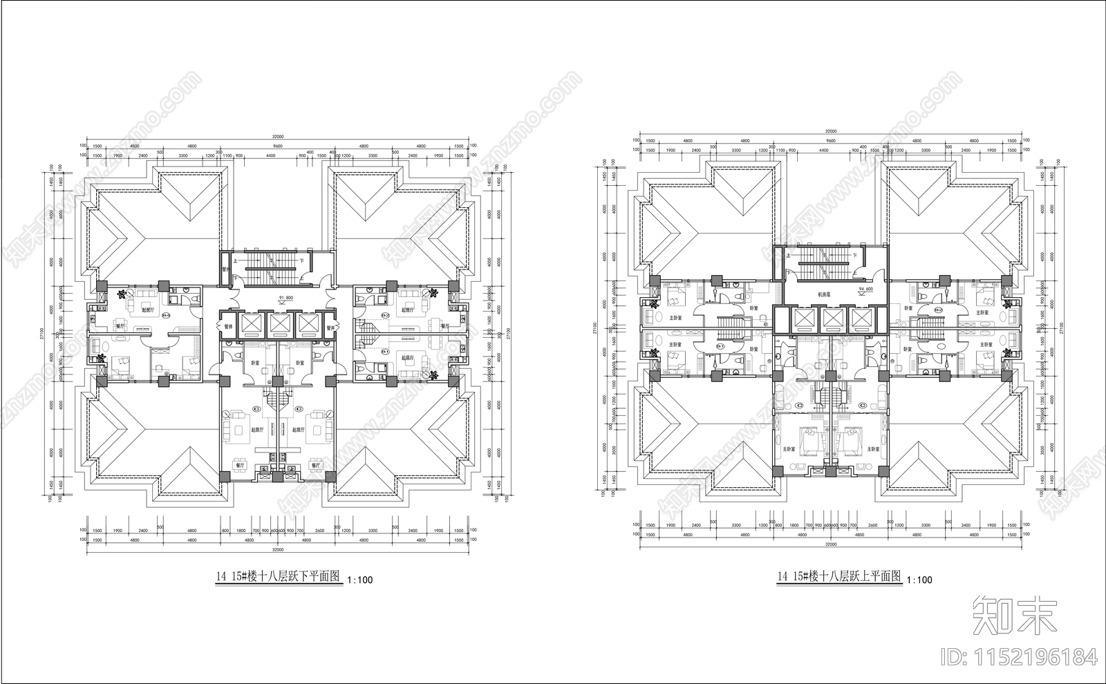 高层塔楼公寓cad施工图下载【ID:1152196184】