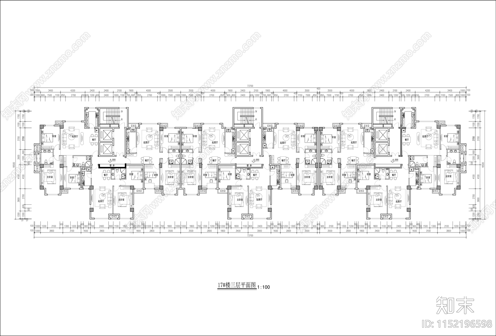 古典风格高层板楼住宅cad施工图下载【ID:1152196598】