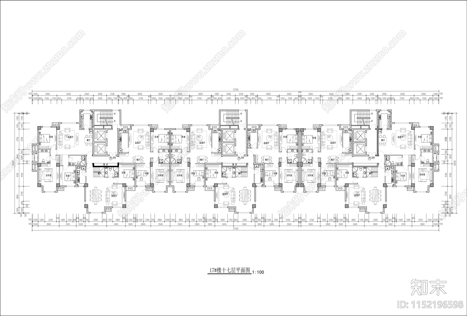 古典风格高层板楼住宅cad施工图下载【ID:1152196598】