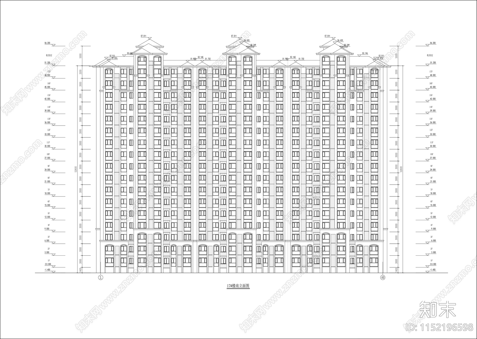 古典风格高层板楼住宅cad施工图下载【ID:1152196598】