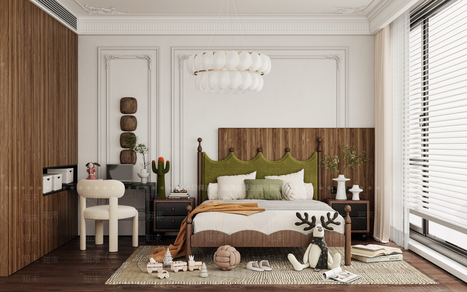 法式中古风卧室儿童房儿童床双人床3D模型下载【ID:1152197423】