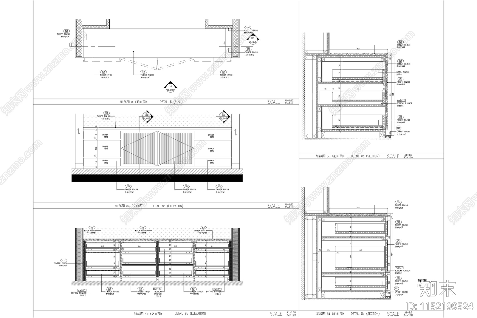 酒店常用电视柜施工图下载【ID:1152199524】
