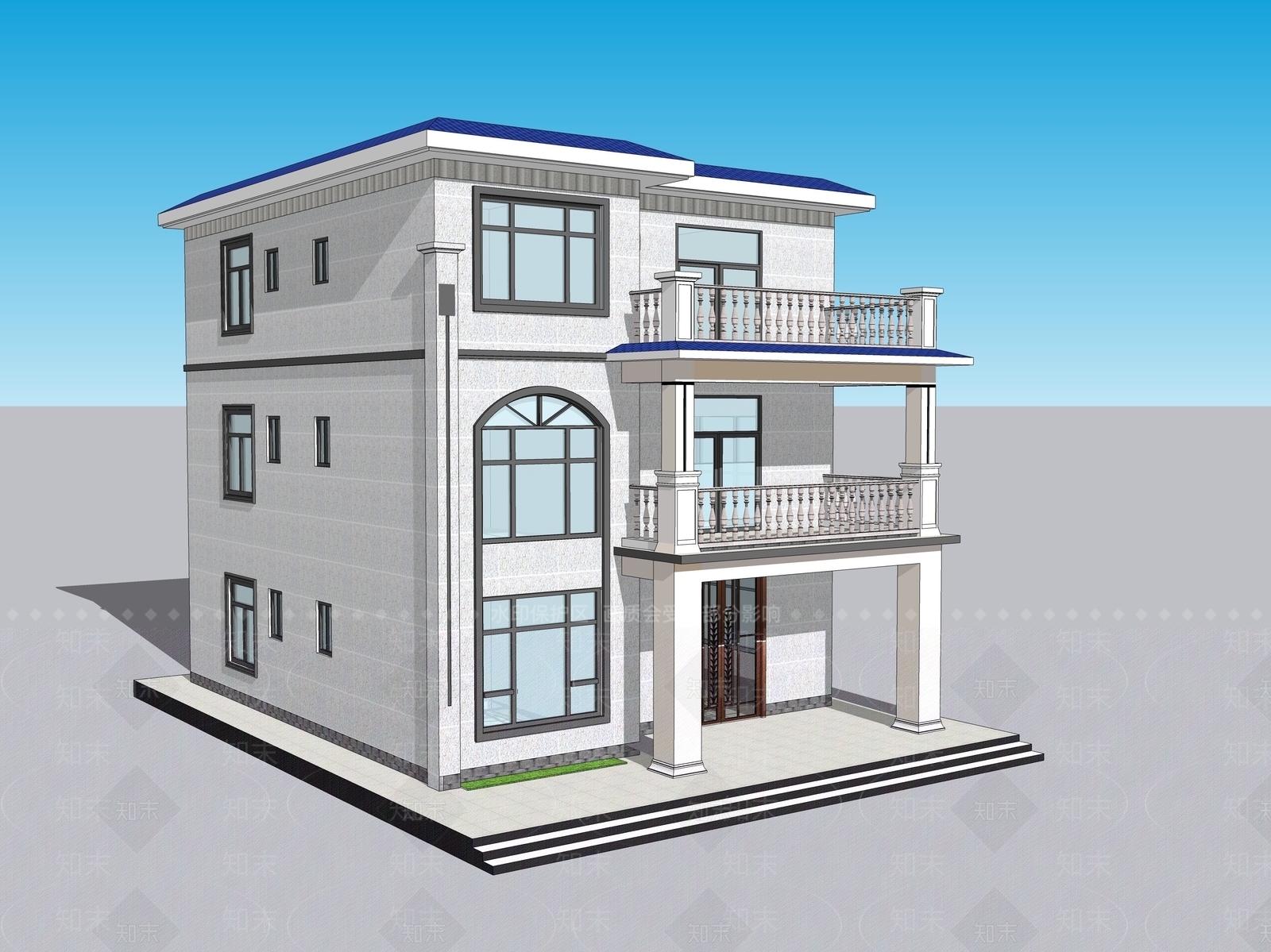 现代农村自建别墅SU模型下载【ID:1152203556】