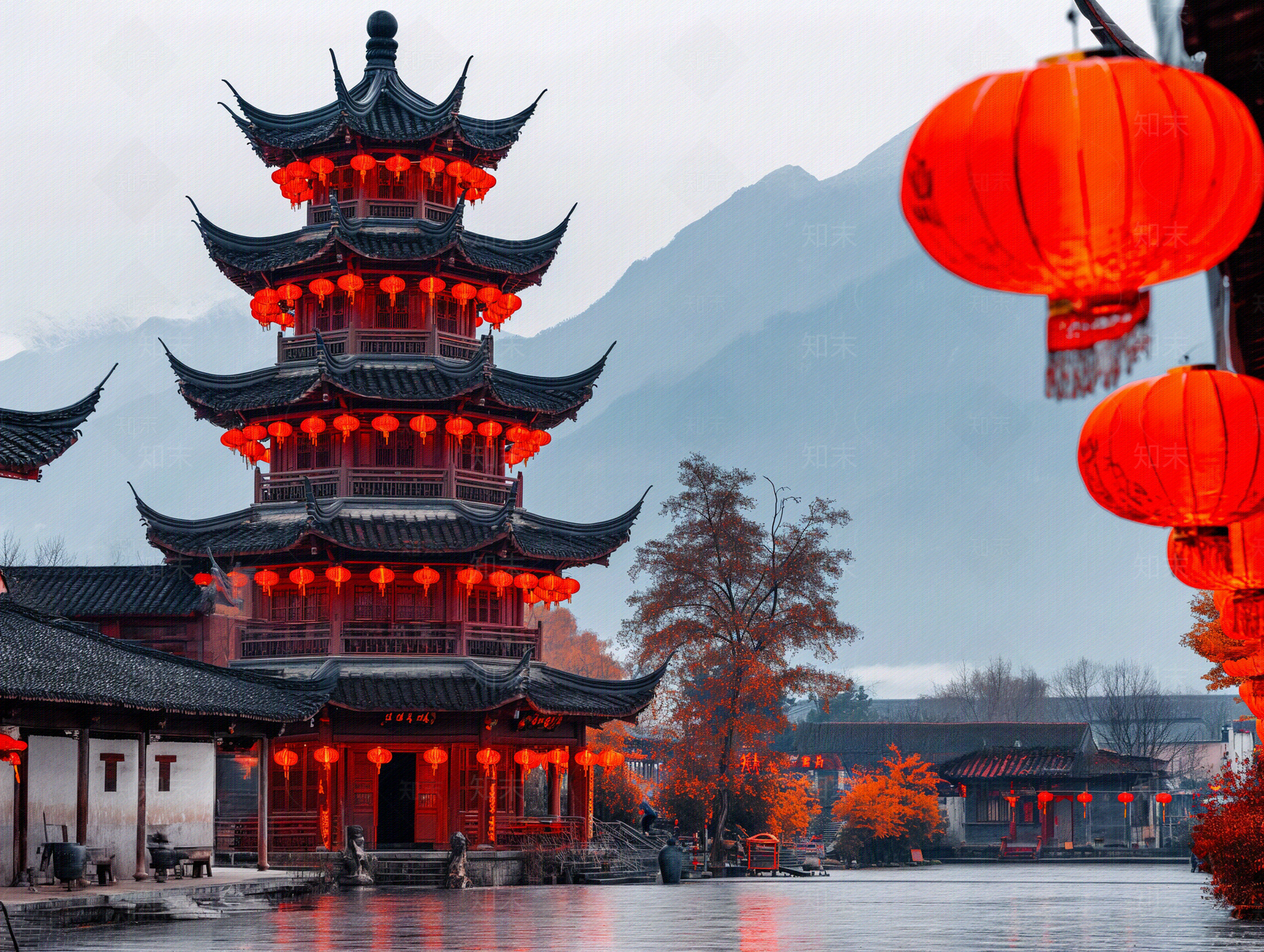 新年春节古镇街景贴图下载【ID:1152205703】