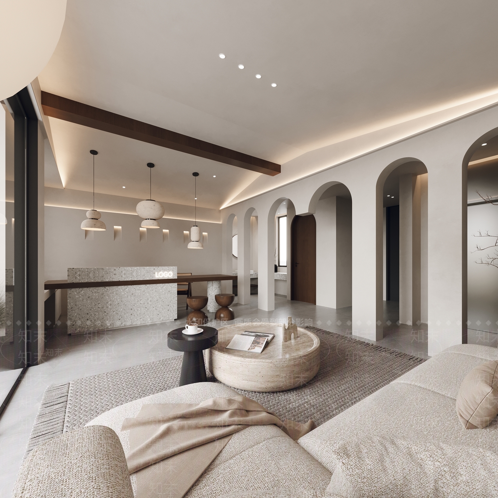 侘寂风酒店大厅3D模型下载【ID:1152205929】