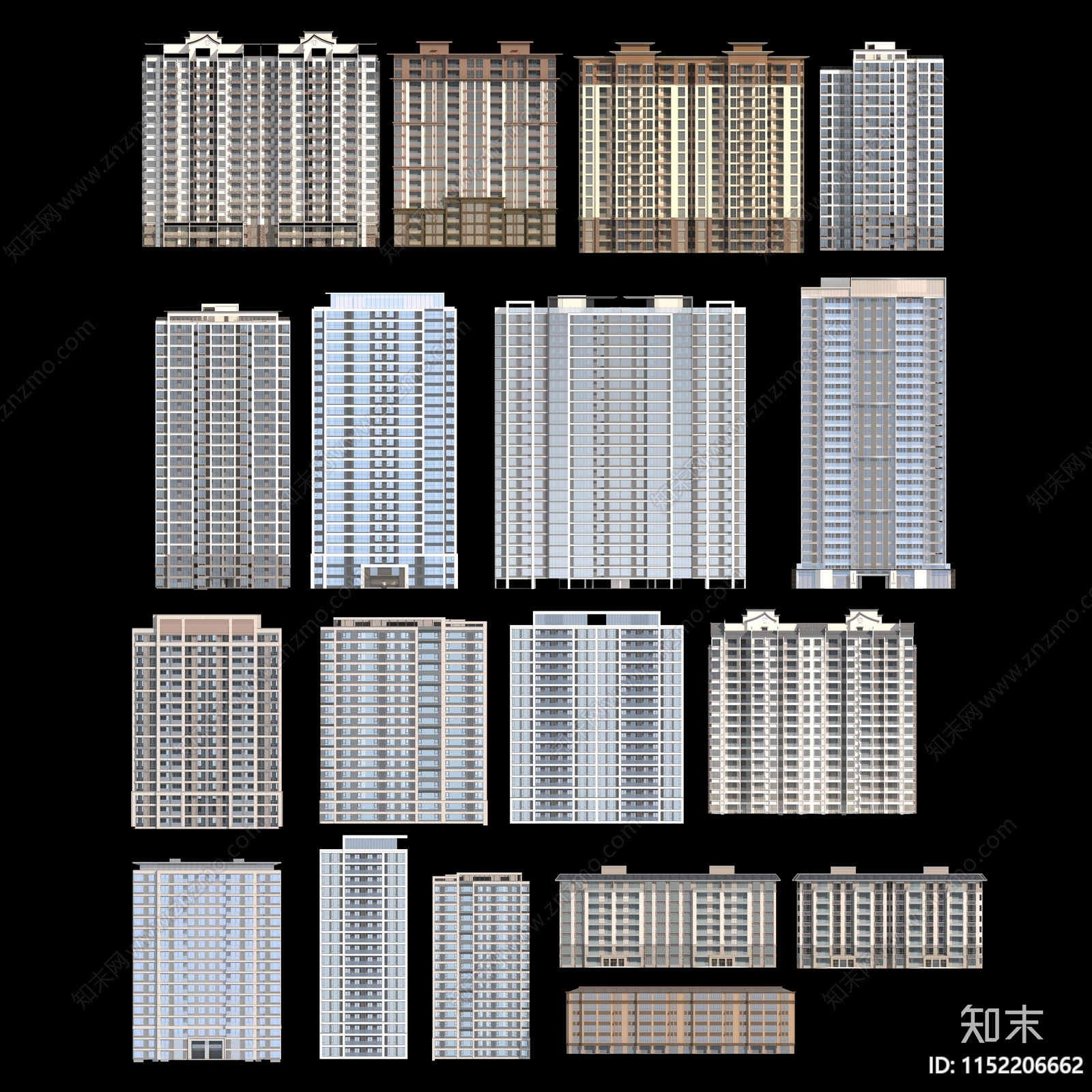 现代高层住宅3D模型下载【ID:1152206662】