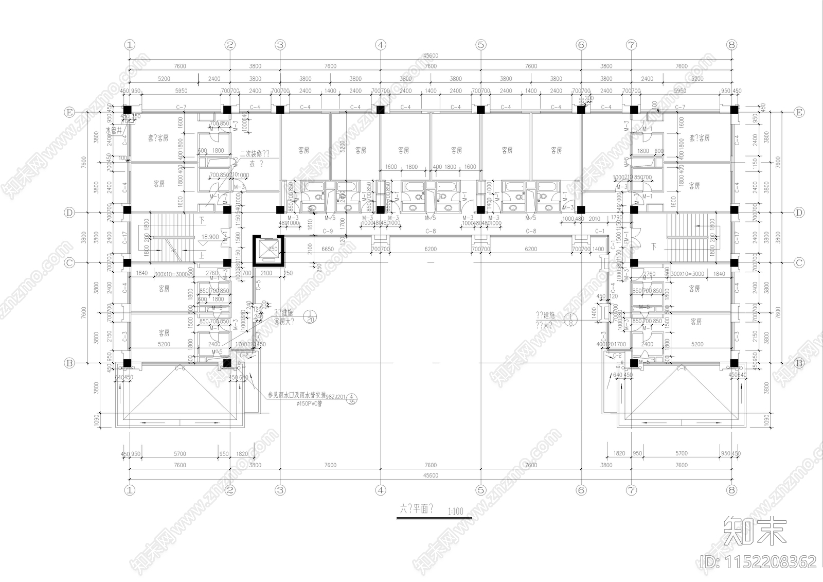 民宿建筑cad施工图下载【ID:1152208362】