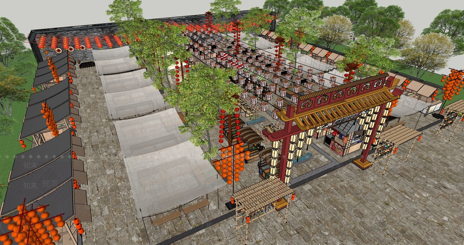 中式传统商业街SU模型下载【ID:1152217819】