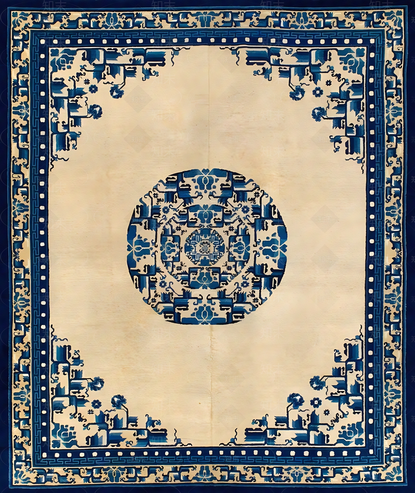 新中式深浅蓝色几何花纹图案地毯贴图下载【ID:1152219554】