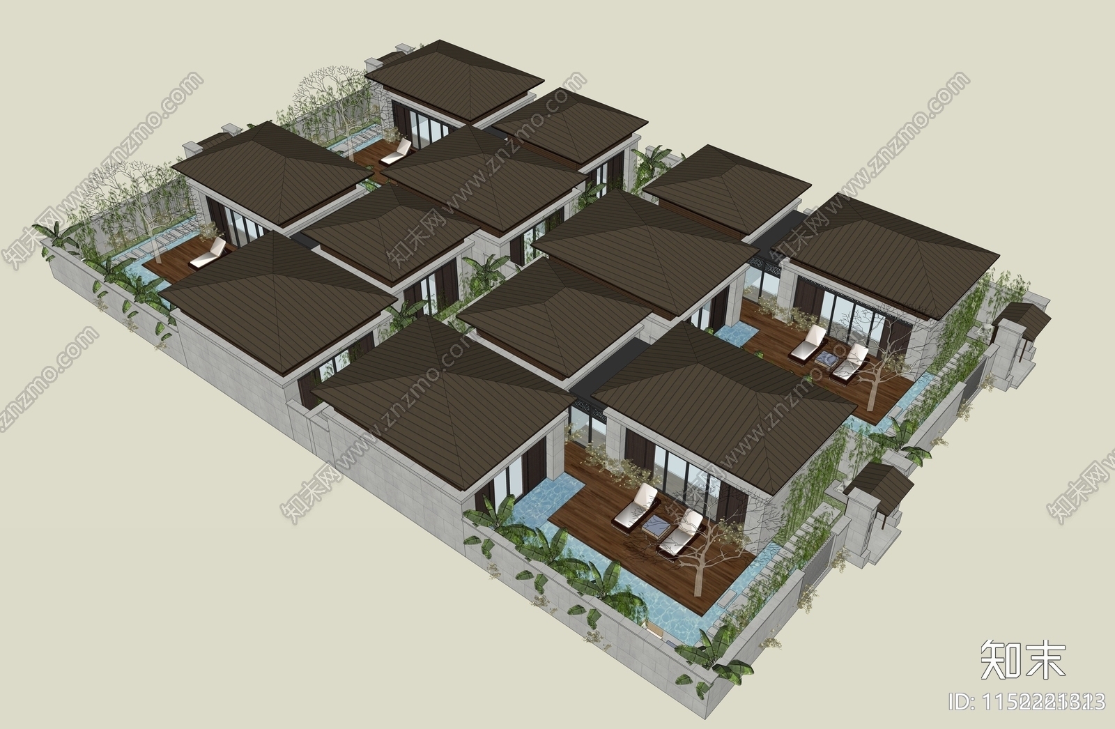 八套别墅建筑平面施工图下载【ID:1152221313】