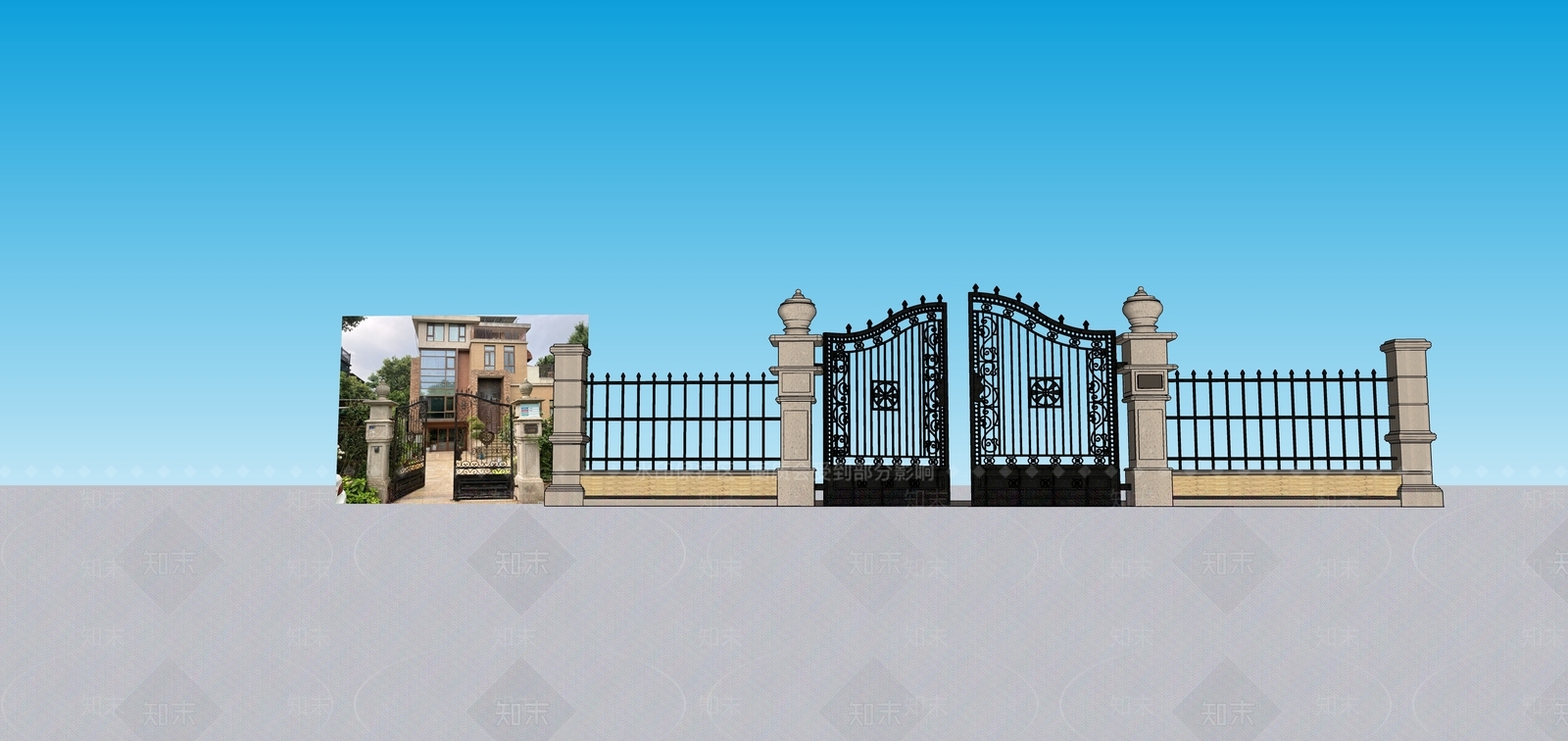 欧式别墅入户围墙大门SU模型下载【ID:1152221485】