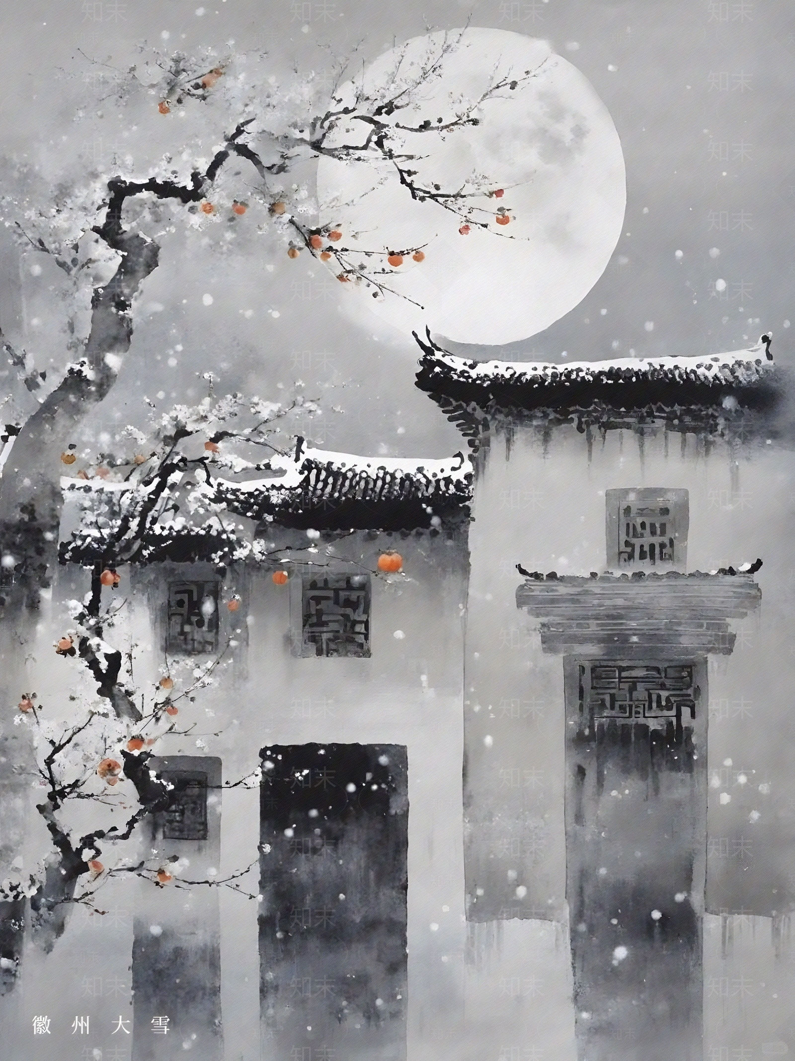 中式徽州风景装饰画贴图下载【ID:1152221690】