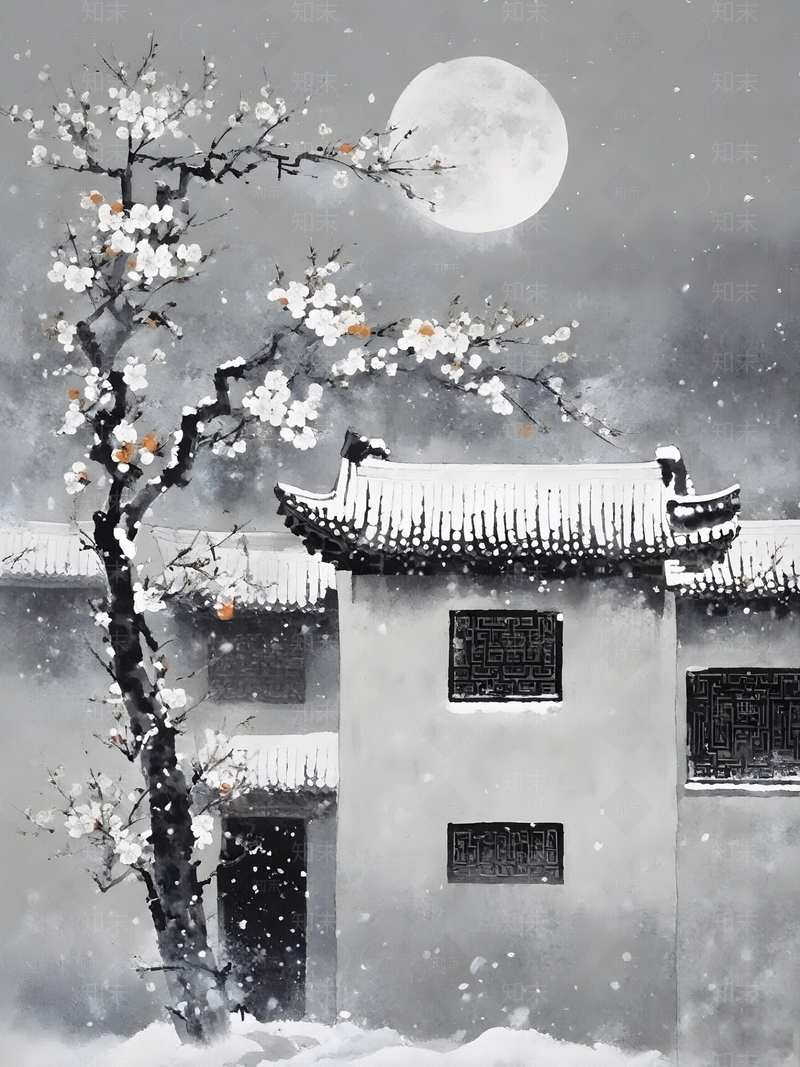 中式徽州风景装饰画贴图下载【ID:1152221791】