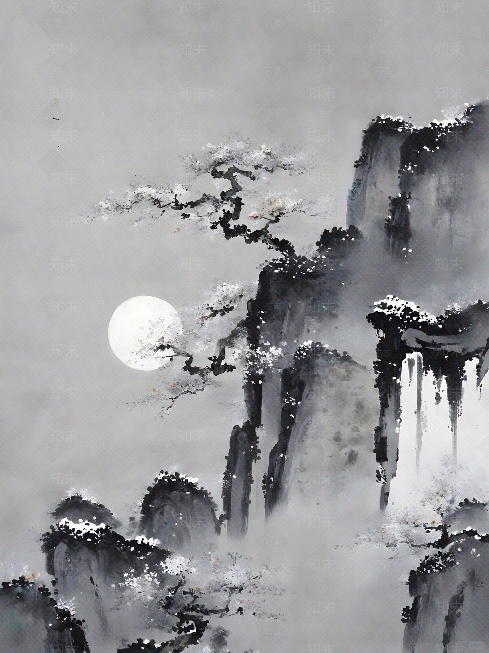 中式徽州风景装饰画贴图下载【ID:1152221978】