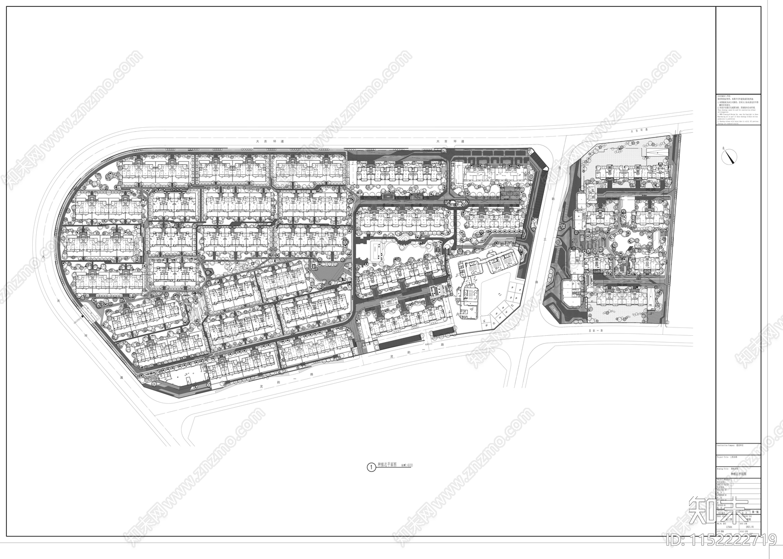 西安某居住区绿化景观平面cad施工图下载【ID:1152222719】