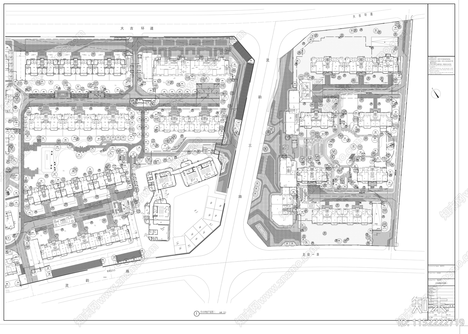 西安某居住区绿化景观平面cad施工图下载【ID:1152222719】
