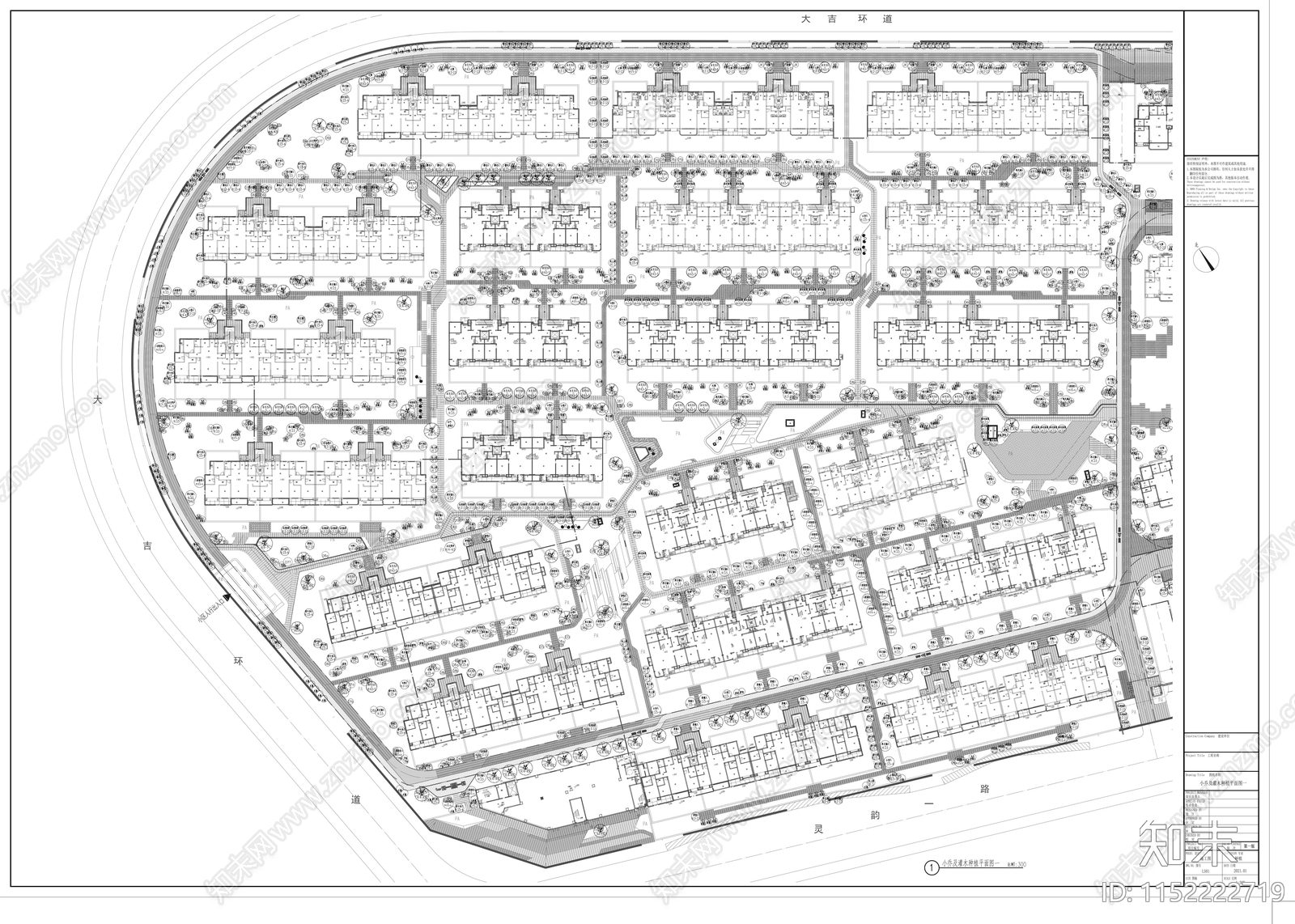西安某居住区绿化景观平面cad施工图下载【ID:1152222719】