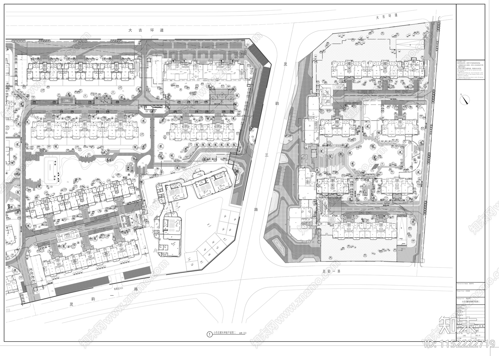 西安某居住区绿化景观平面cad施工图下载【ID:1152222719】