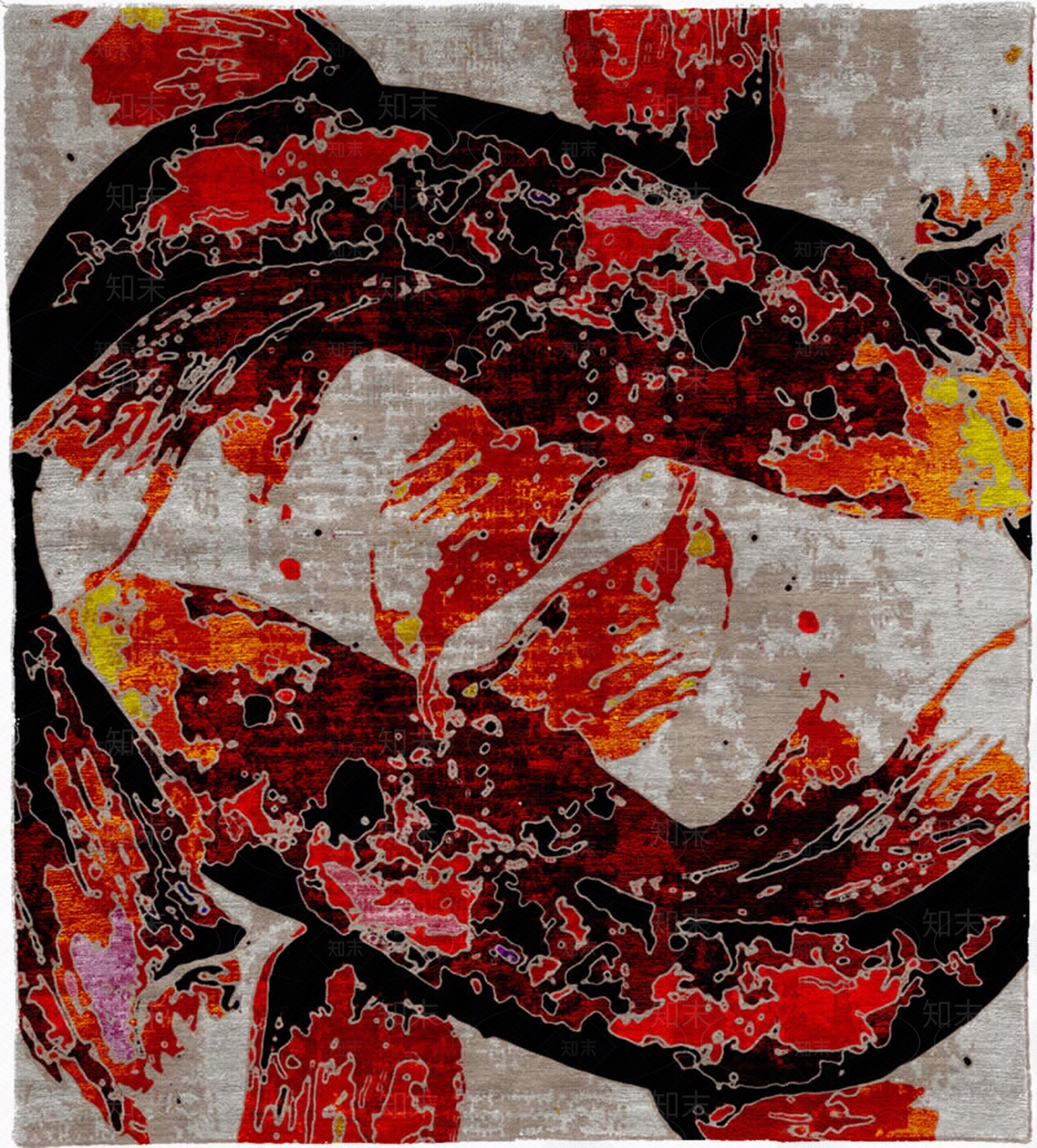 新中式风格鲤鱼图案地毯贴图下载【ID:1152222963】