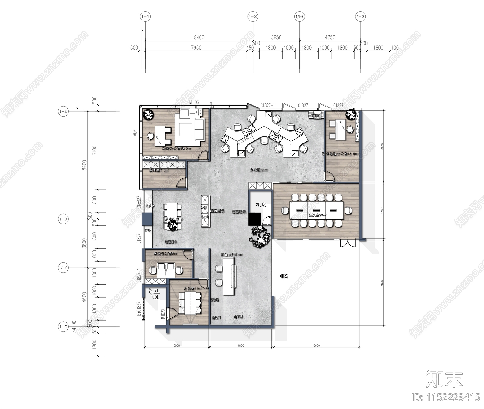 200㎡公司办公室工装平面图施工图下载【ID:1152223415】