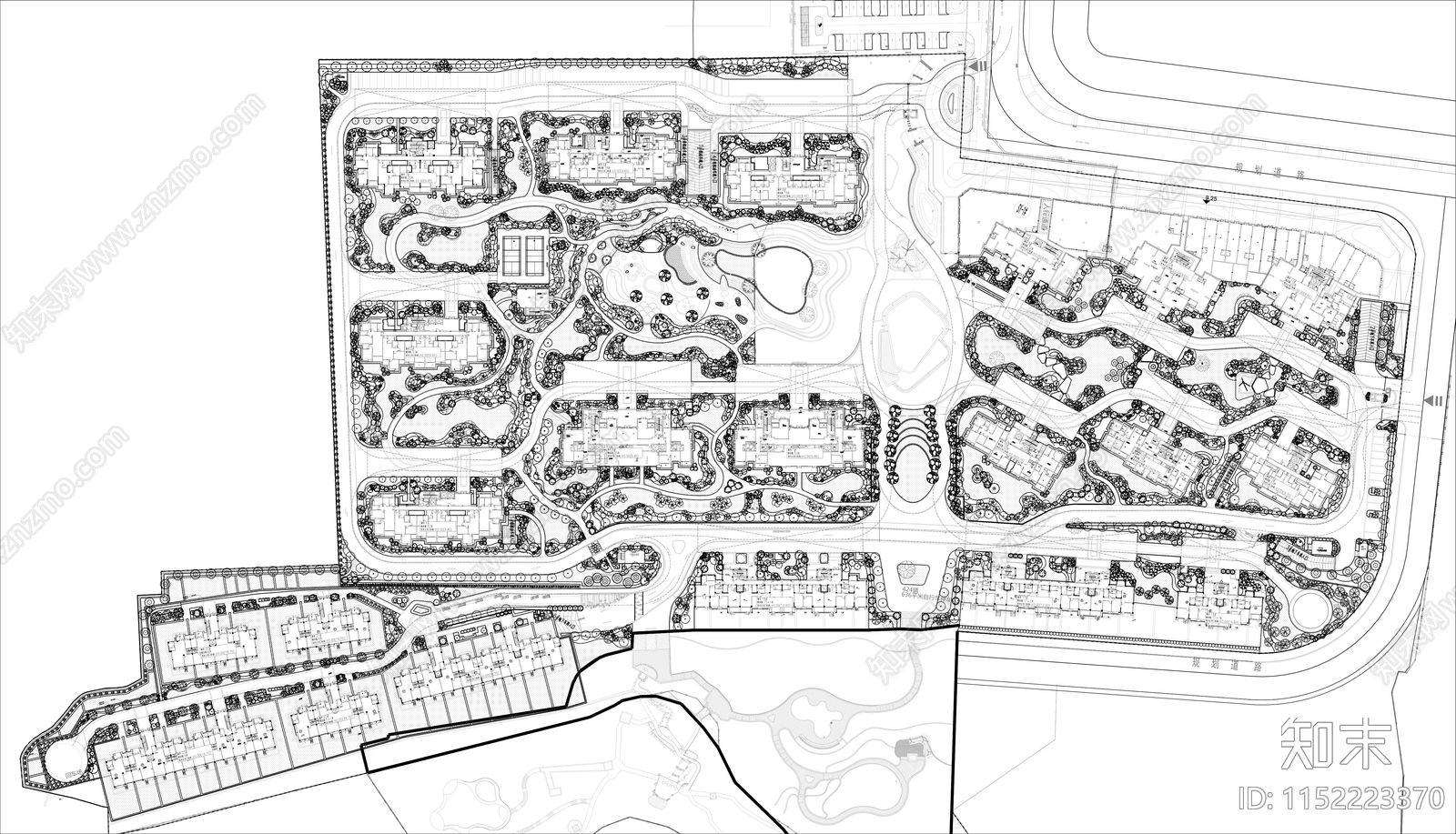 住宅大区景观平面cad施工图下载【ID:1152223370】