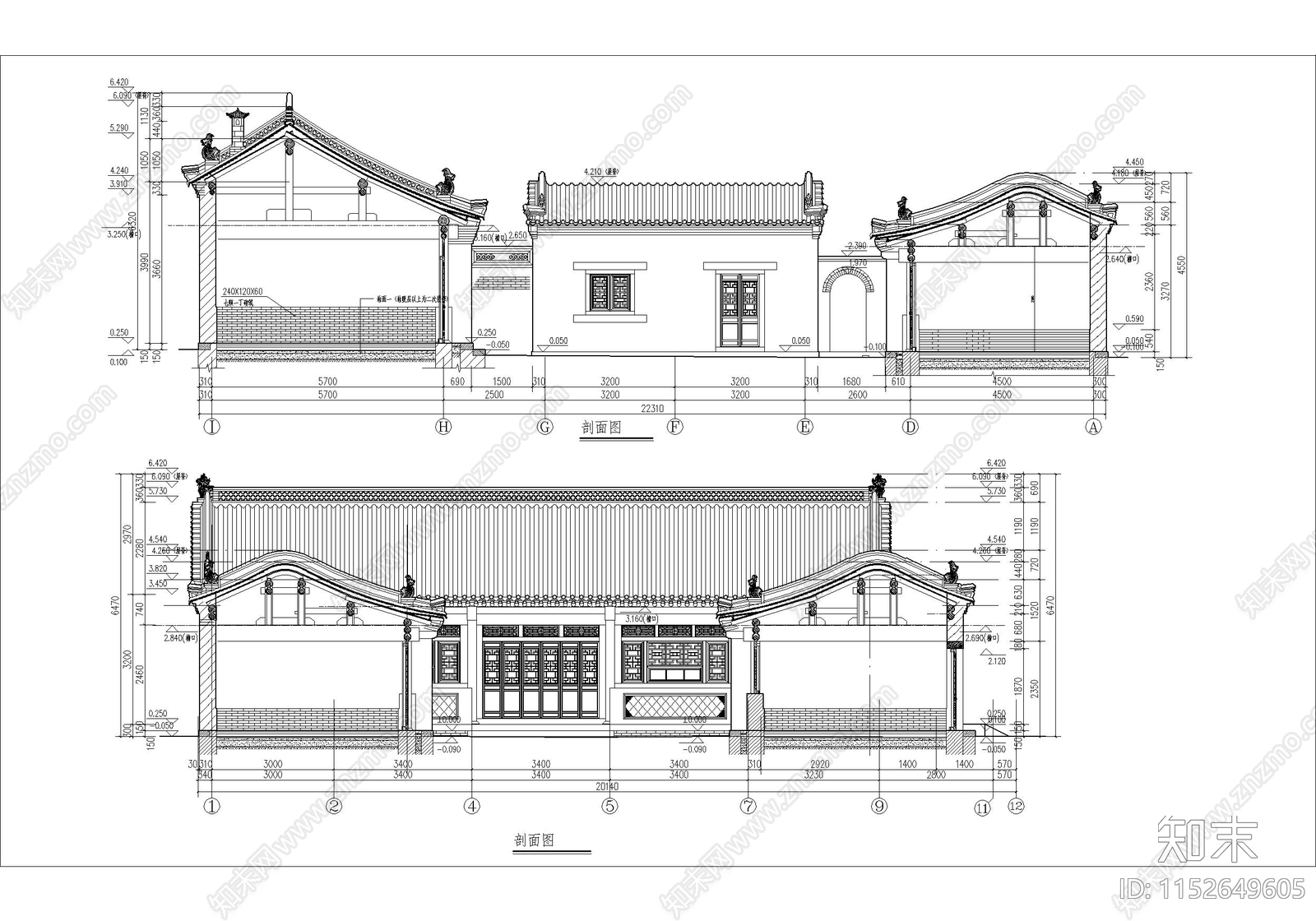 古城院落修缮cad施工图下载【ID:1152649605】