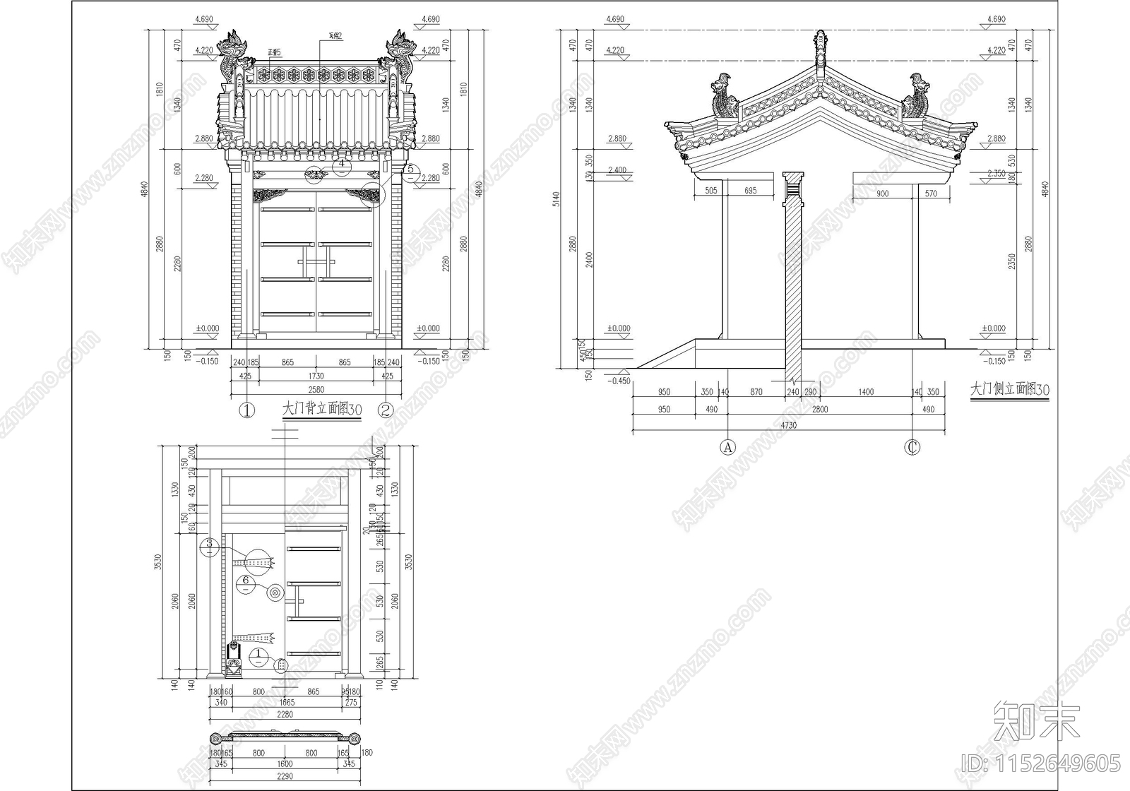 古城院落修缮cad施工图下载【ID:1152649605】