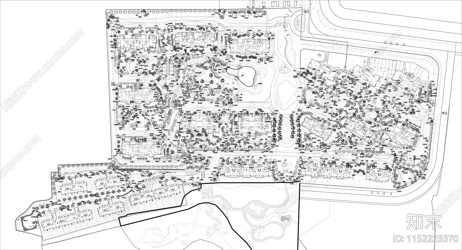 住宅大区景观平面cad施工图下载【ID:1152223370】