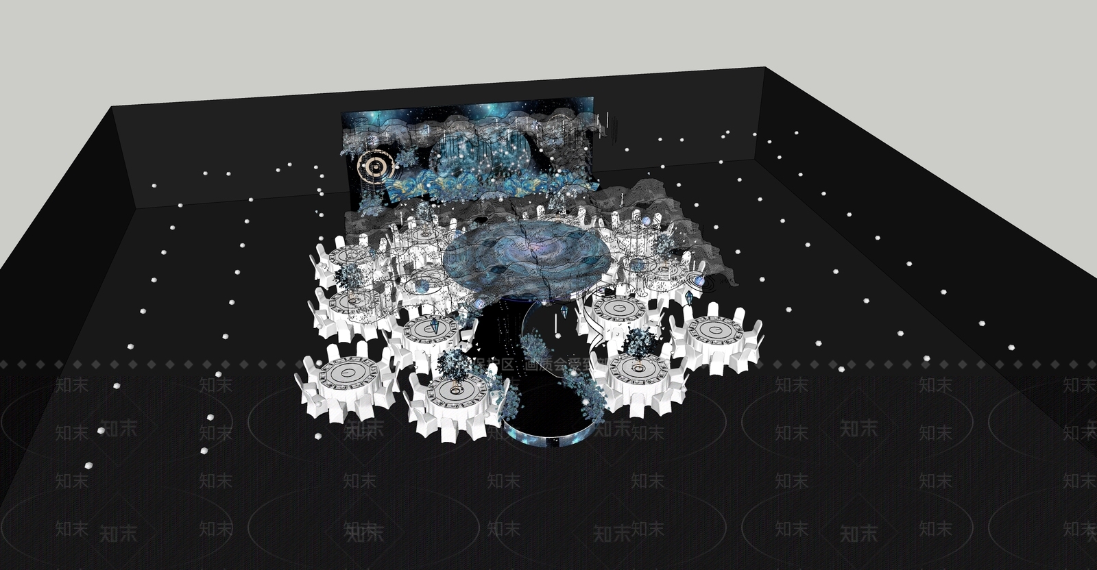 现代梵高星空婚礼酒店宴会厅SU模型下载【ID:1152224945】