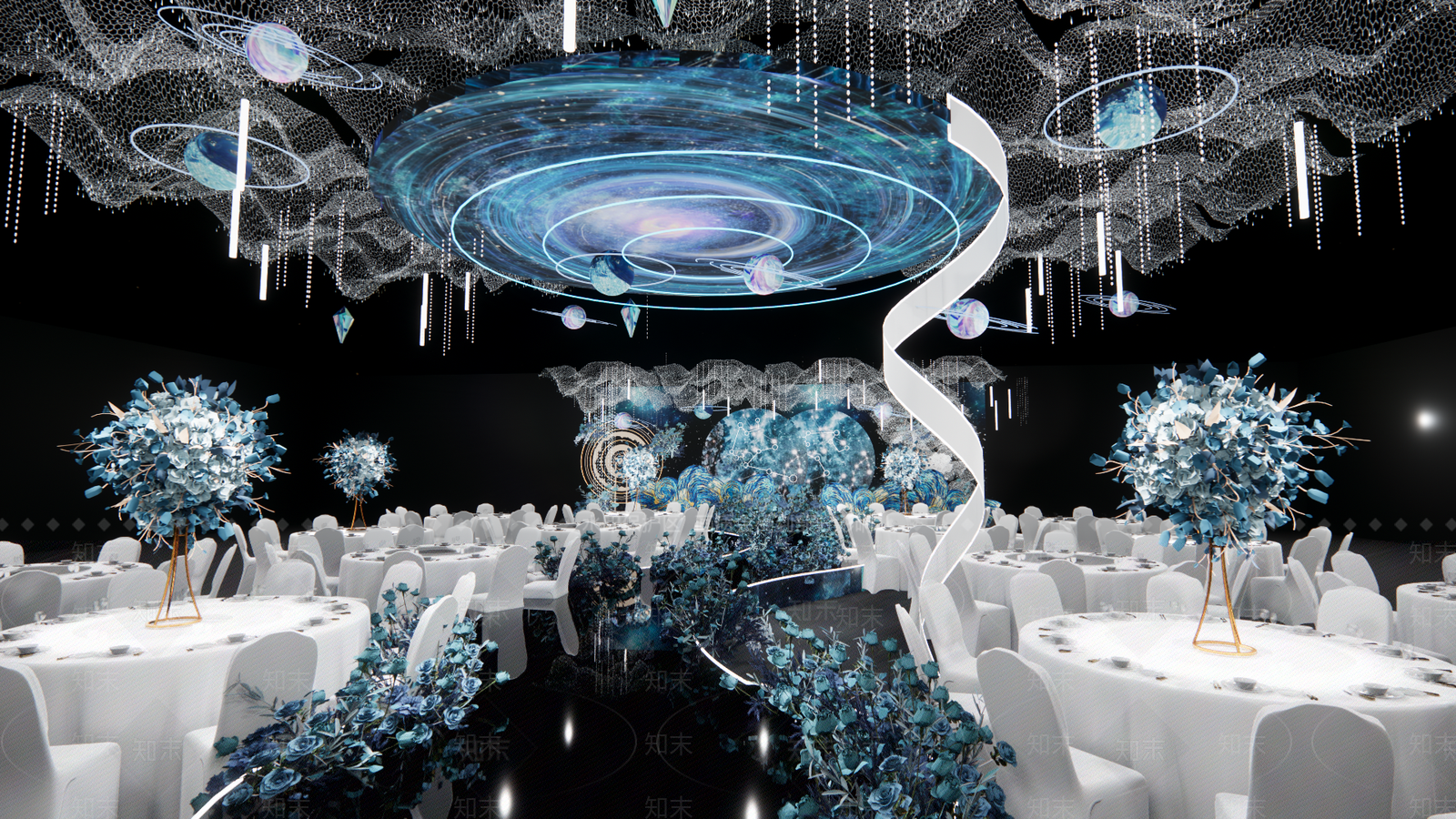 现代梵高星空婚礼酒店宴会厅SU模型下载【ID:1152224945】