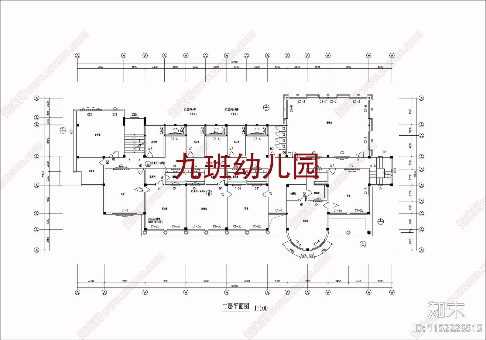 现代9班幼儿园建筑cad施工图下载【ID:1152226915】