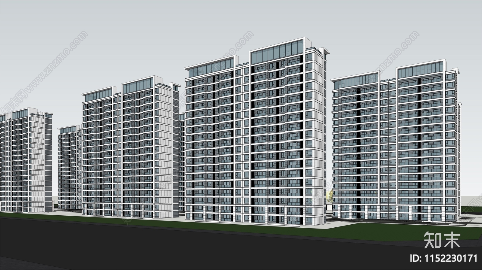 现代风格高层住宅小区SU模型下载【ID:1152230171】